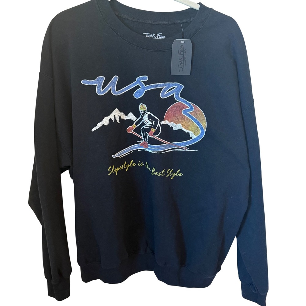 Junk Food USA Ski Sweatshirt Slopestyle is the Best Style Black Graphic Size L